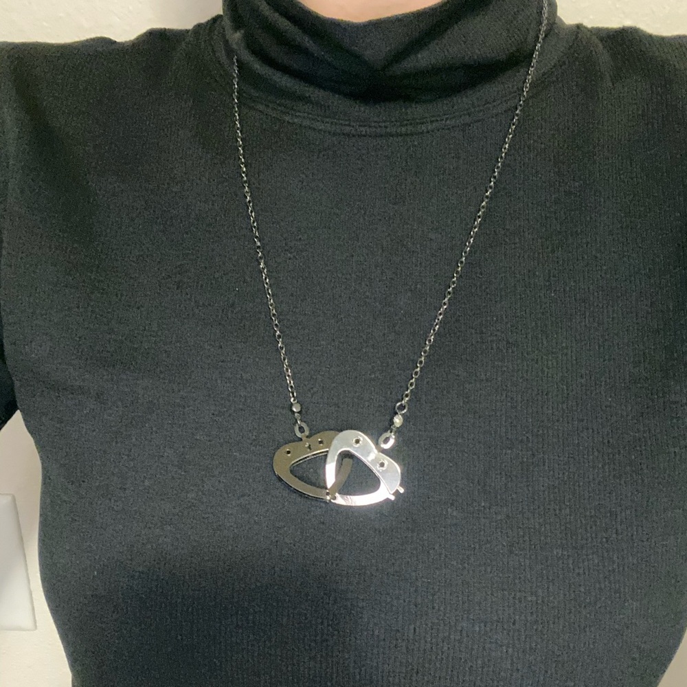 Heart handcuff gun metal necklace